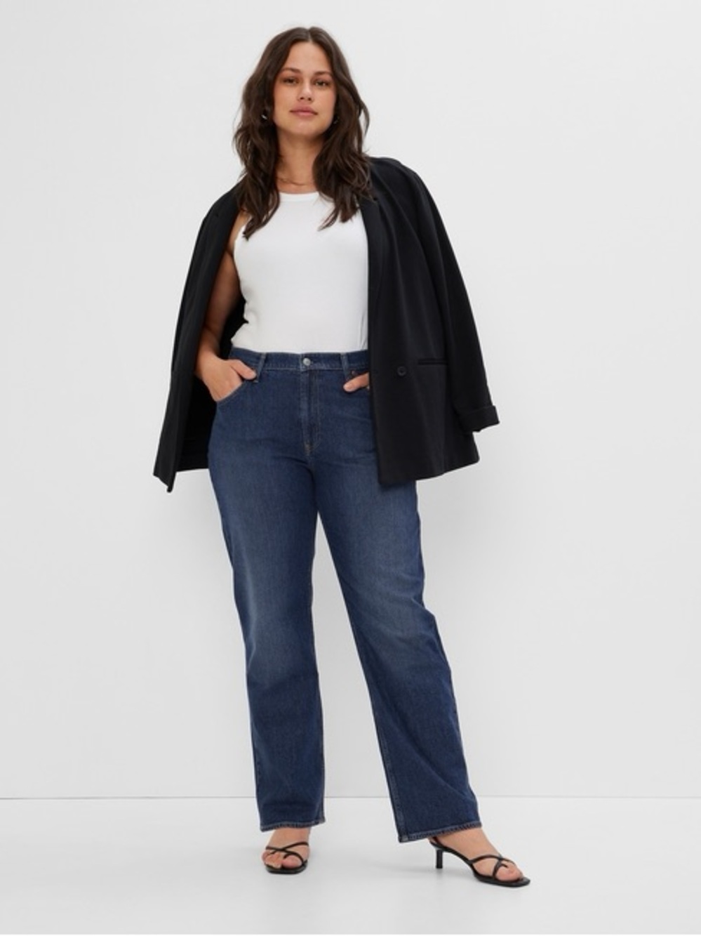 GAP Mid Rise '90s Loose Jeans Dark Indigo Blue Cotton Stretch Relaxed Straight